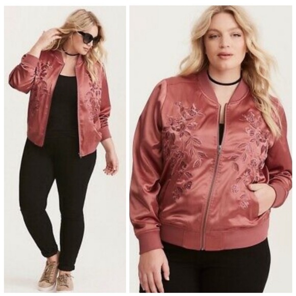 torrid Jackets & Blazers - Torrid Bomber Jacket Rose Pink Floral Embroidery Zipper Womens Size 2X